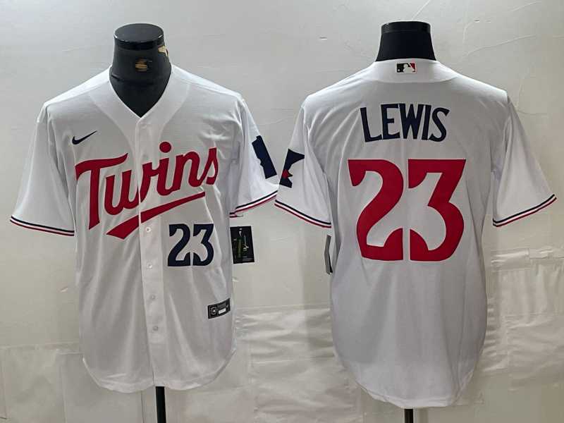 Men%27s Minnesota Twins #23 Royce Lewis Number White Stitched MLB Cool Base Nike Jersey